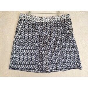 IZOD Golf Skort Women's 16 White Blue Geometric Print Pockets Front Zip Stretch